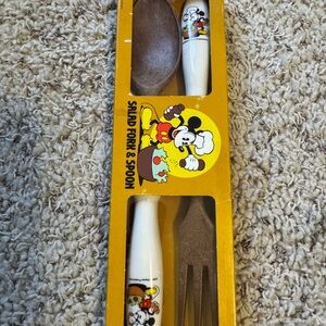 Vintage Walt Disney Mickey Mouse Salad Fork and Spoon Set